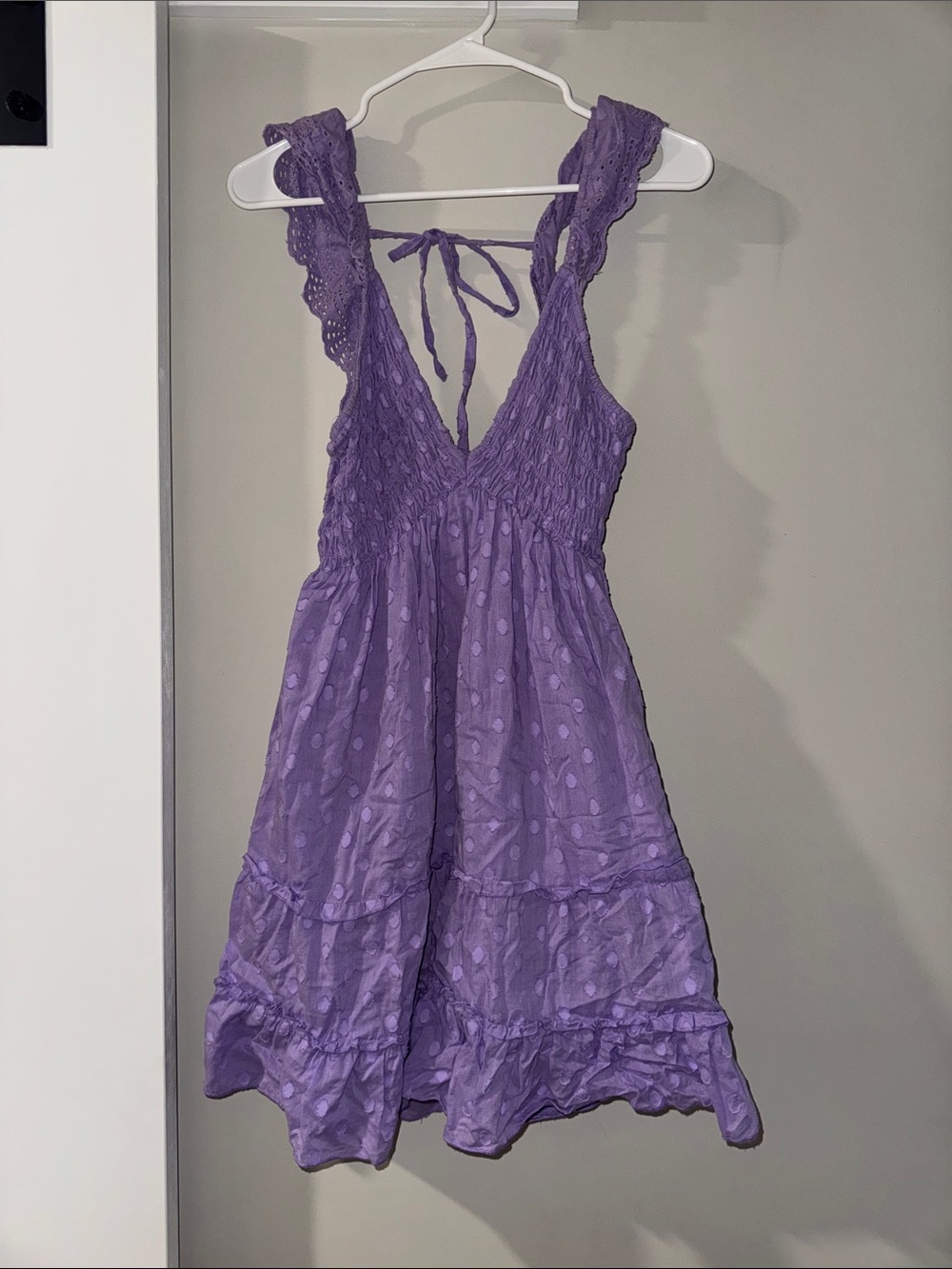 Urban Outfitters Lavender Smocked Tiered Mini Dress